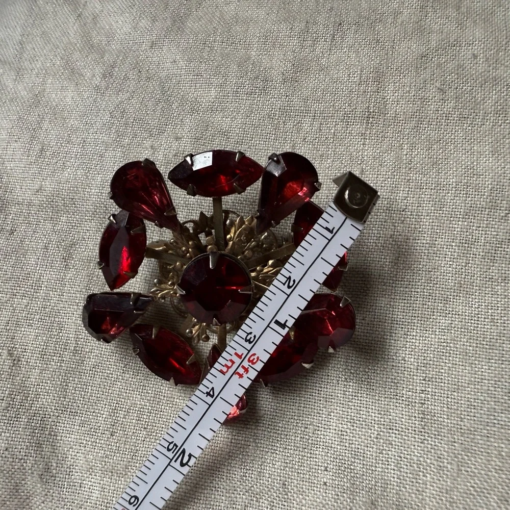 Red Crystal Floral Statement Brooch - Victorian
